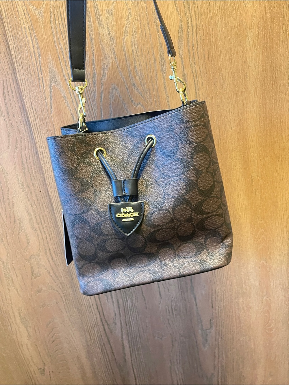 Coach Brown Signature Drawstring Bucket Shoulder Bag